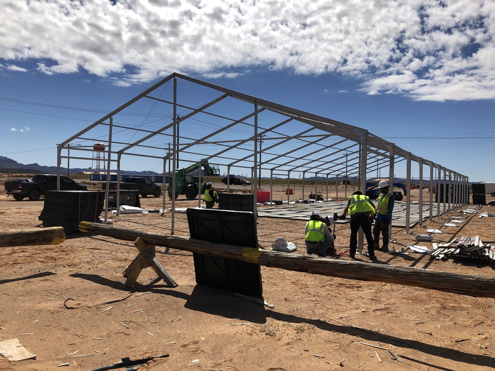 LOGCAP builds quarantine tent at Fort Bliss