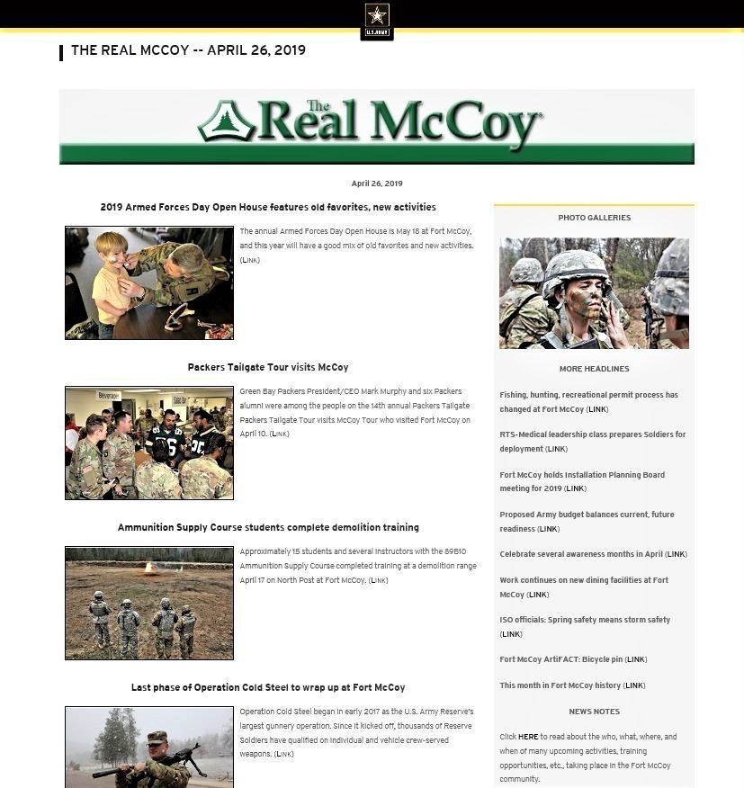 Fort McCoy’s online publication earns first place AMC award