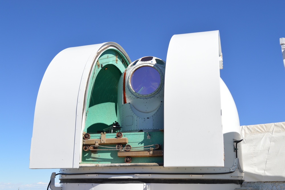 During the series of tests at the High Energy Laser System Test Facility at White Sands Missile Range, the Demonstrator Laser Weapon System (DLWS).