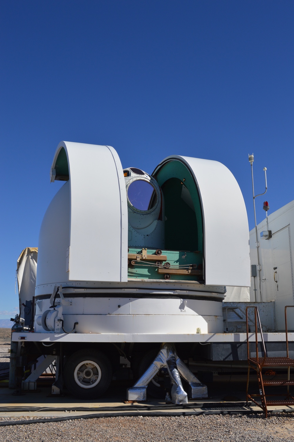During the series of tests at the High Energy Laser System Test Facility at White Sands Missile Range, the Demonstrator Laser Weapon System (DLWS).