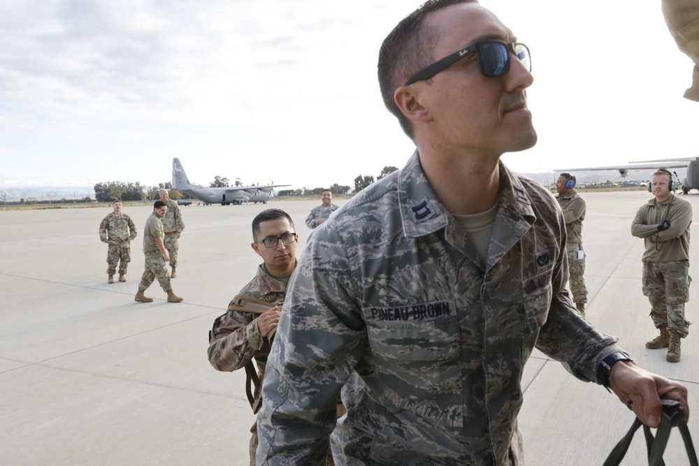 California Air National Guard 146th Airlift Wing mobilized to assist building of federal medical facilities at Riverside Fairgrounds in Indio California