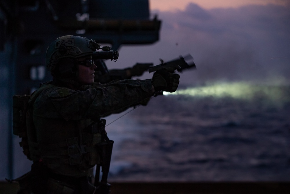 31st MEU Maritime Raid Force conducts deck shoot aboard USS America