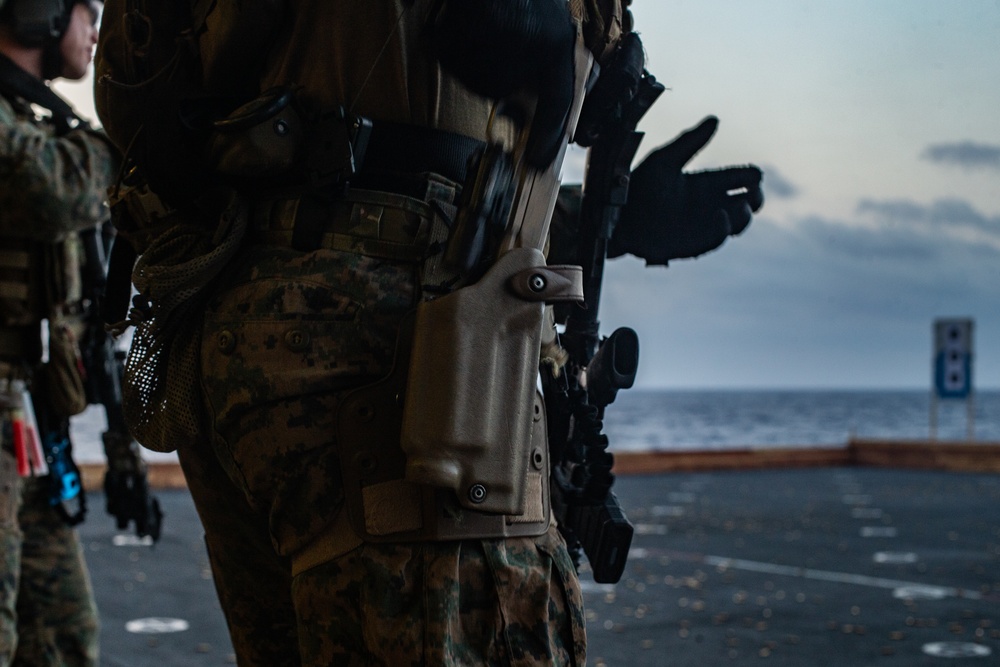 31st MEU Maritime Raid Force conducts deck shoot aboard USS America