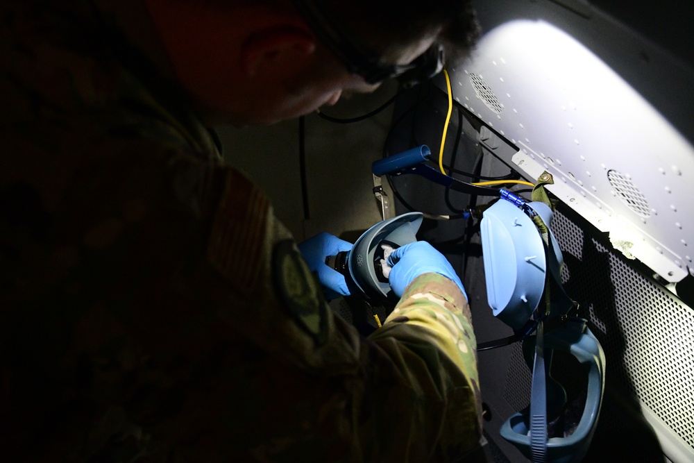 Aircrew flight equipment specialists work to mitigate COVID-19 risk on E-8C Joint  STARS