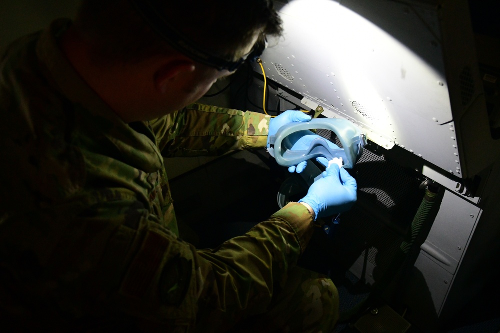 Aircrew flight equipment specialists work to mitigate COVID-19 risk on E-8C Joint STARS