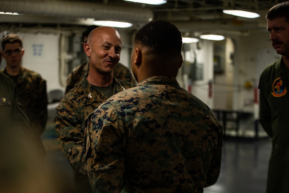 31st MEU Marines awarded by MEU commander aboard USS America