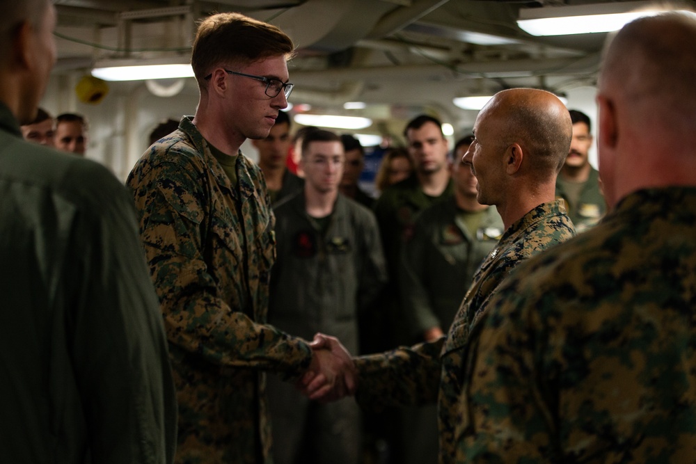 31st MEU Marines awarded by MEU commander aboard USS America