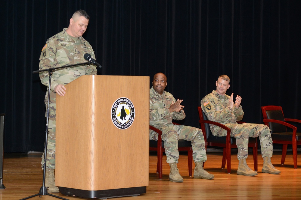 Command Sgt. Maj. William Fogle addresses attendees/viewers