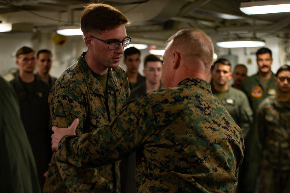 31st MEU Marines awarded by MEU commander aboard USS America