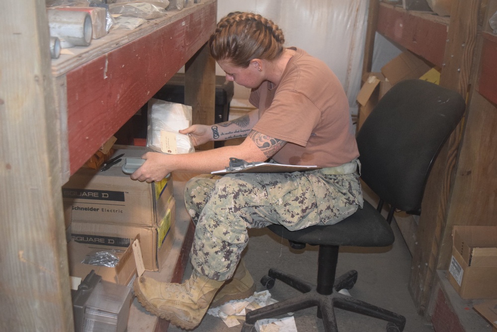 U.S. Navy Seabees from NMCB 5’s Detail Diego Garcia prepare for turnover