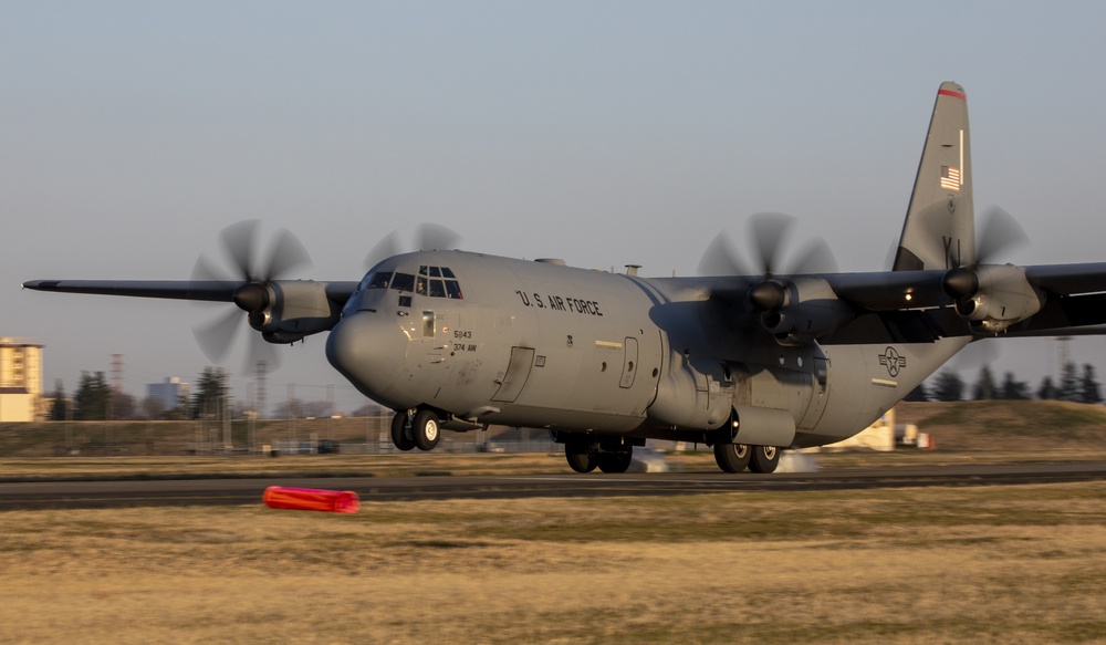 Yokota conducts the first C-130J assault landing on Taxiway Foxtrot