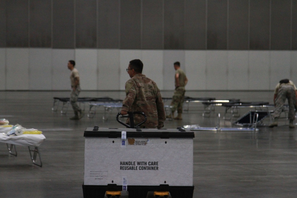 Airmen with the 146th Airlift Wing set up a federal medical station to aid COVID-19 response in Los Angeles