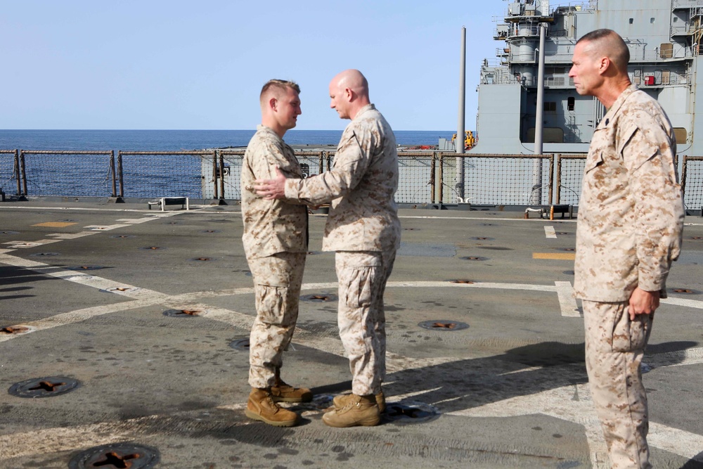 Combat Logistics Battalion 26 holds promotion ceremony aboard USS Oak Hill