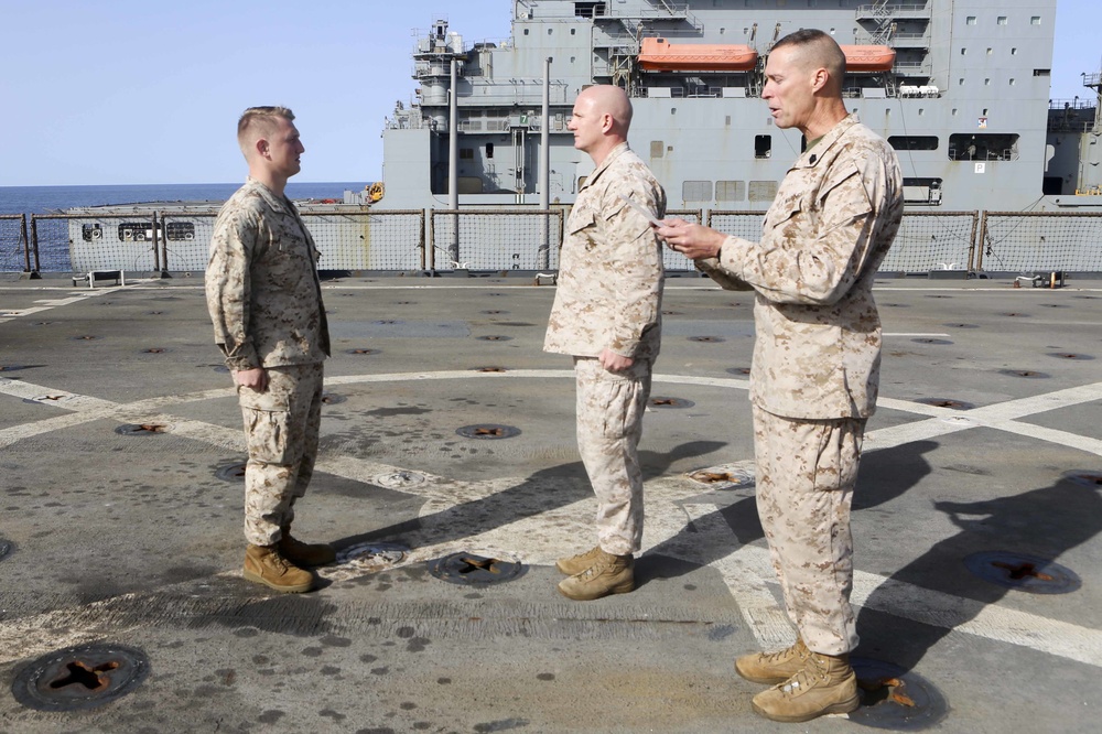 Combat Logistics Battalion 26 holds promotion ceremony aboard USS Oak Hill