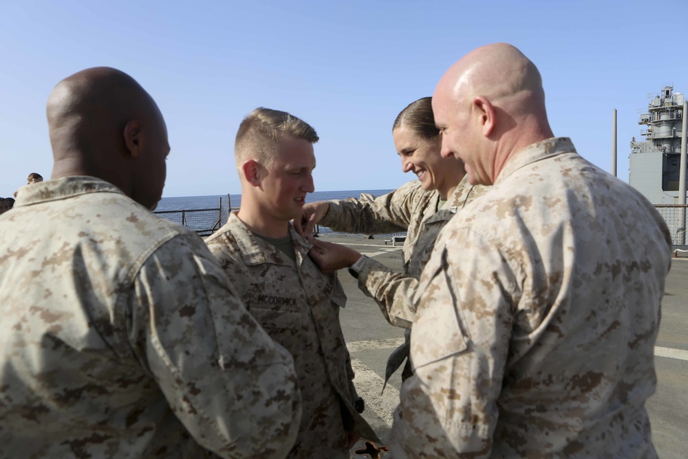 Combat Logistics Battalion 26 holds promotion ceremony aboard USS Oak Hill