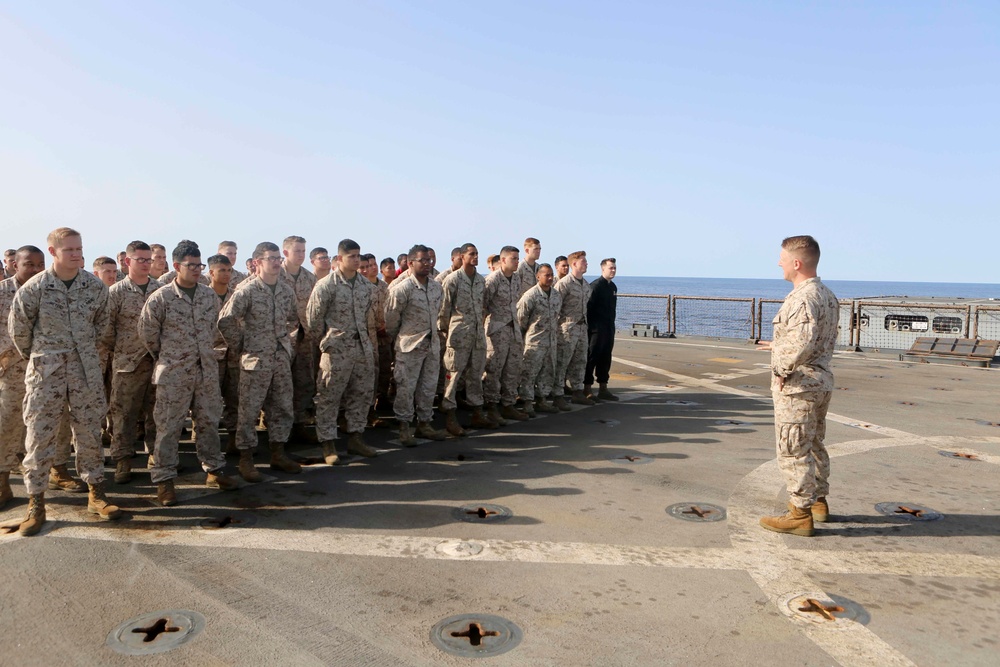 Combat Logistics Battalion 26 holds promotion ceremony aboard USS Oak Hill