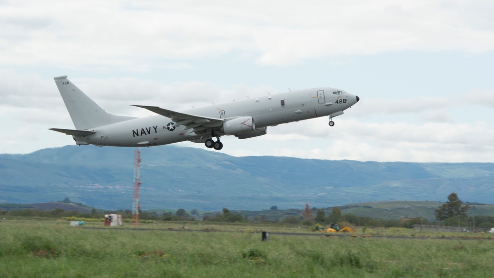 VP-4 P-8A Takes Off on ISR Mission Over Mediterranean Sea