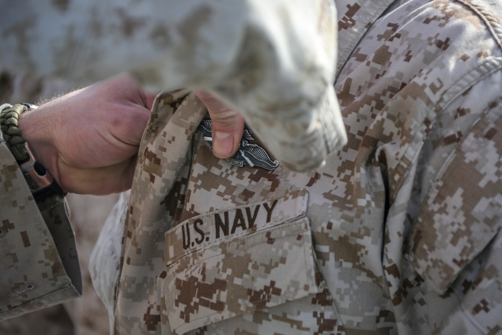 Corpsmen receive Fleet Marine Force pins aboard USS Bataan