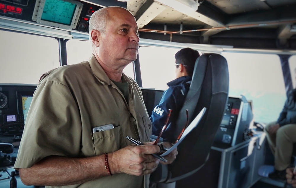 Second Officer Kevin Coleman gives navigation brief