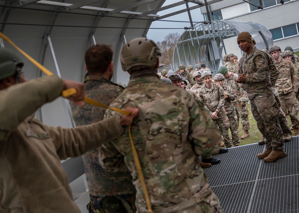 U.S. Army Paratroopers execute combined U.S. and German airborne jump