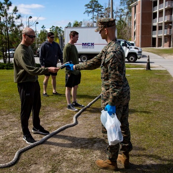 Marine Corps Community Services bring supplies to Marines under restriction of movement