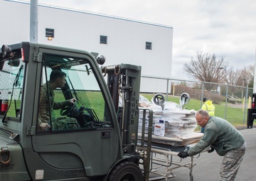Connecticut National Guard offloads federal medical station equipment at Southern Connecticut State University