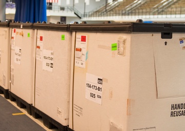 Connecticut National Guard offloads federal medical station equipment at Southern Connecticut State University