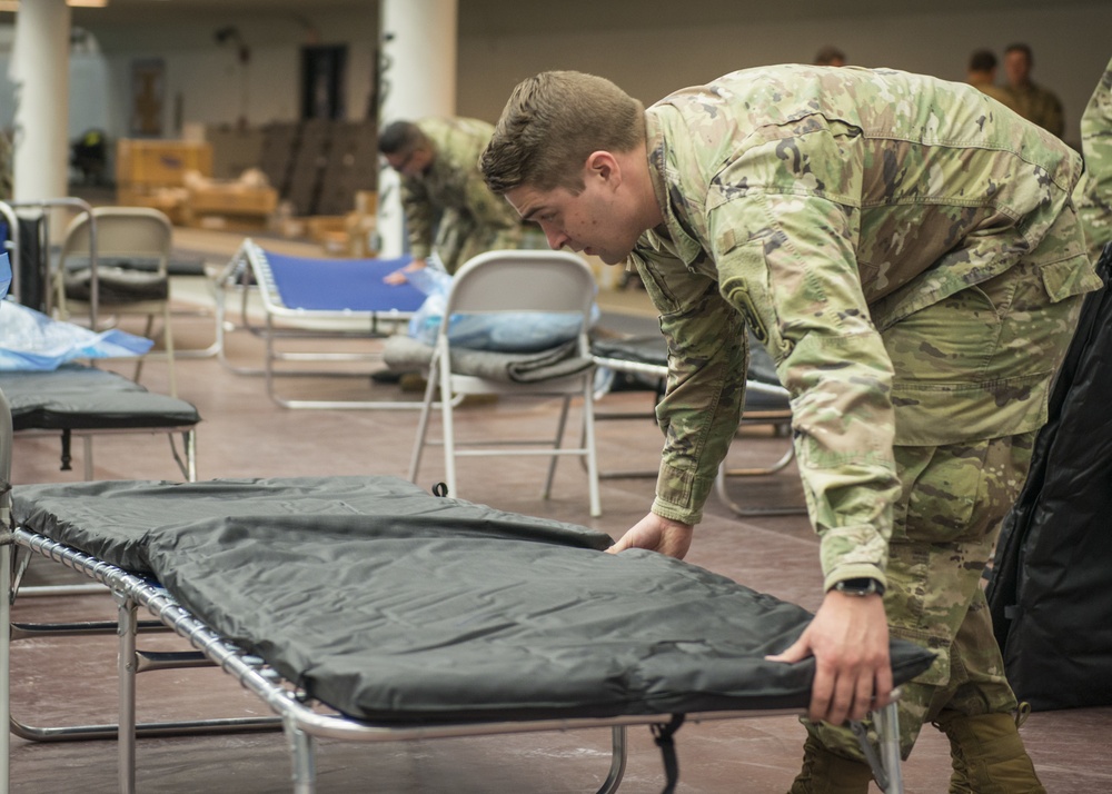 Connecticut National Guard sets up federal medical station equipment at Southern Connecticut State University