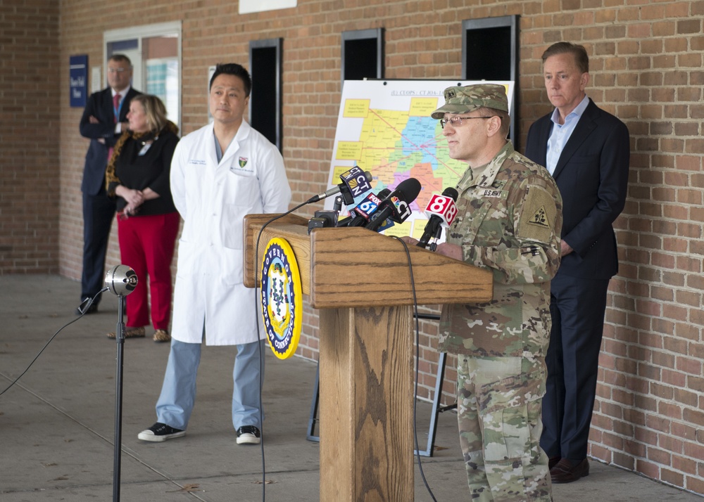 Connecticut National Guard sets up federal medical station equipment at Southern Connecticut State University