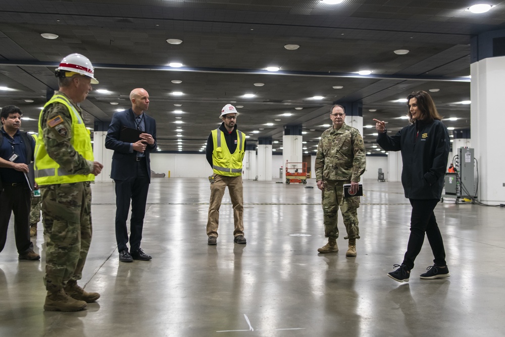 USACE and MI NG support construction of COVID-19 alternate care site at Detroit's TCF Center