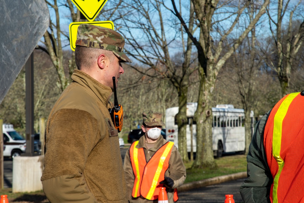 New Jersey National Guardsmen direct traffic to support local agencies during COVID-19 testing