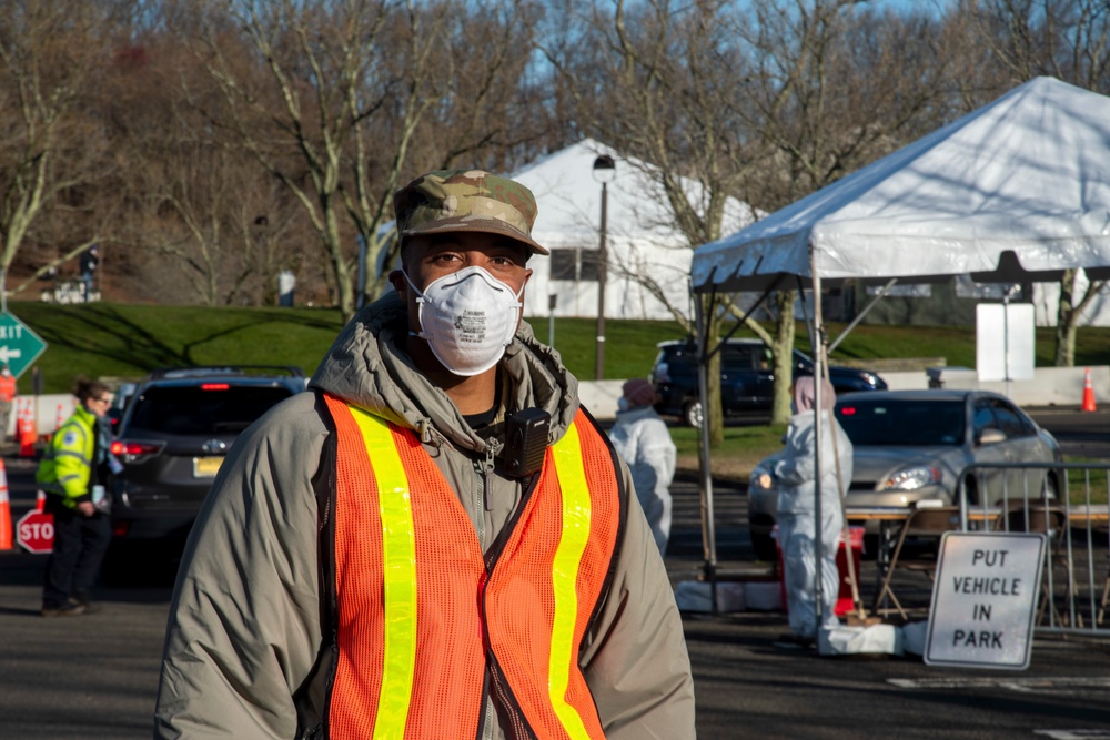 New Jersey National Guardsmen direct traffic to support local agencies during COVID-19 testing