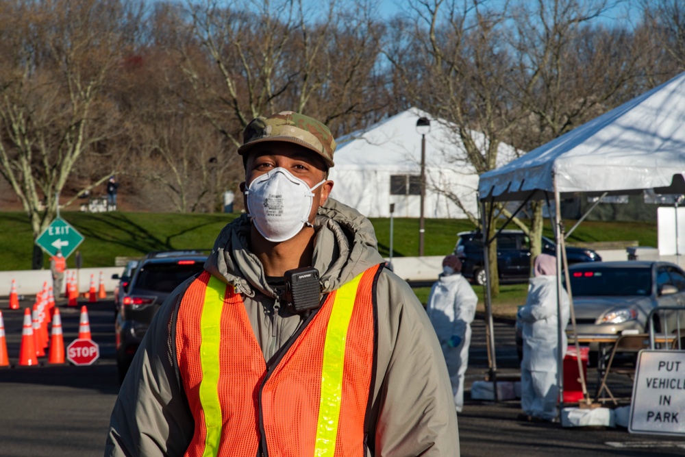 New Jersey National Guardsmen direct traffic to support local agencies during COVID-19 testing