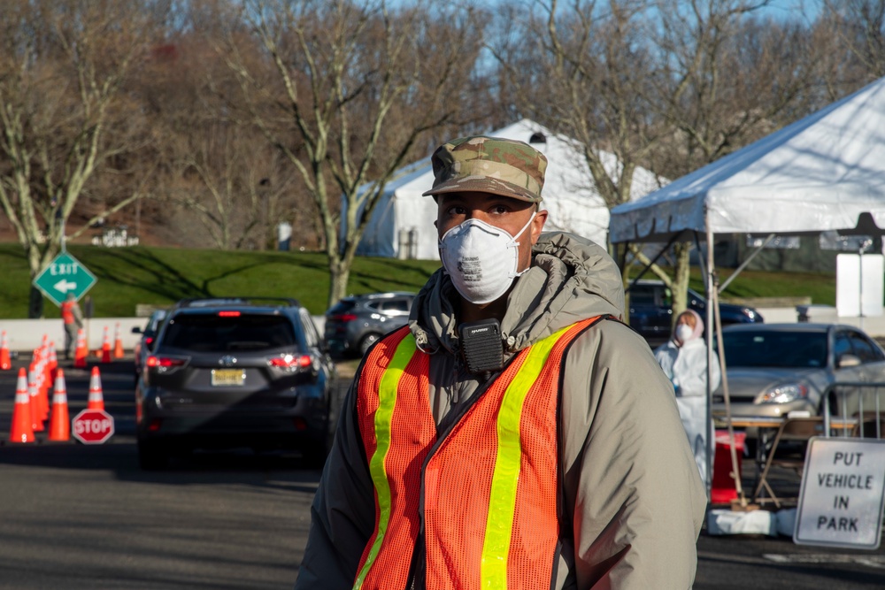 New Jersey National Guardsmen direct traffic to support local agencies during COVID-19 testing