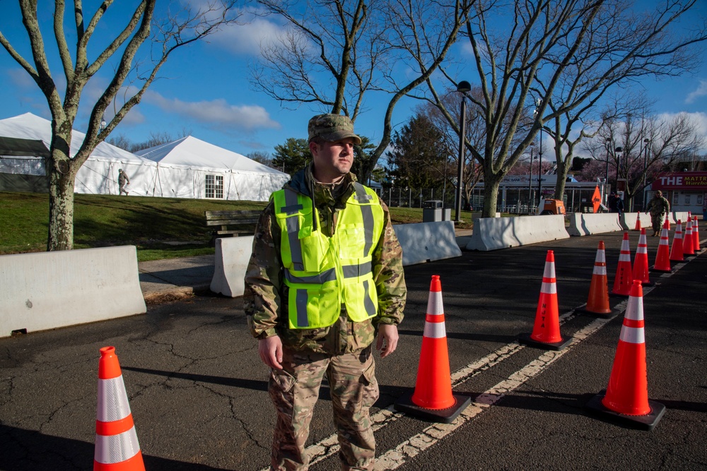 New Jersey National Guardsmen direct traffic to support local agencies during COVID-19 testing