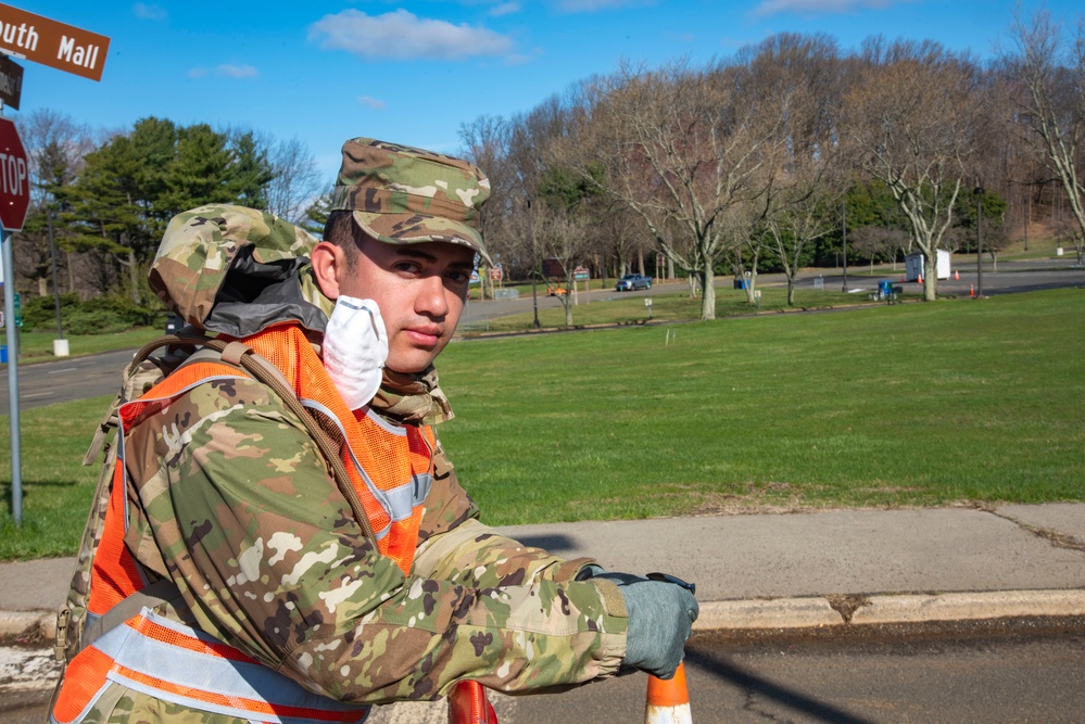 New Jersey National Guardsmen direct traffic to support local agencies during COVID-19 testing