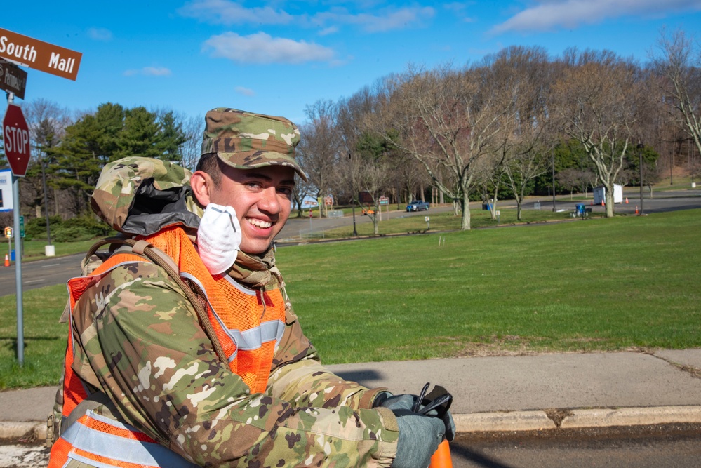 New Jersey National Guardsmen direct traffic to support local agencies during COVID-19 testing