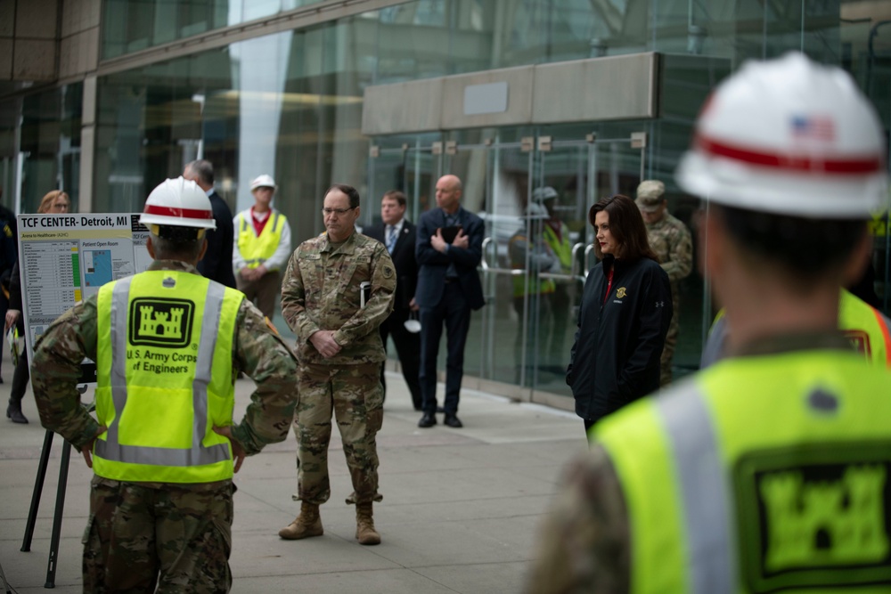 Michigan National Guard COVID-19 Aid: Mich. Gov. Visits Federal Medical Station