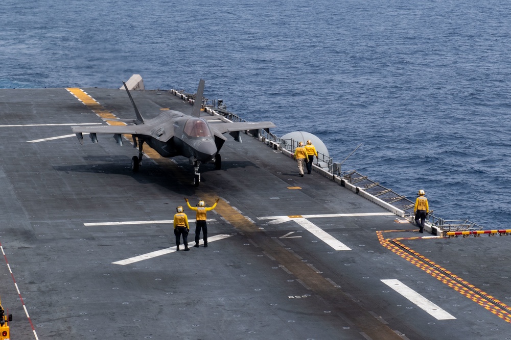 USS America (LHA 6) conducts flight operations.