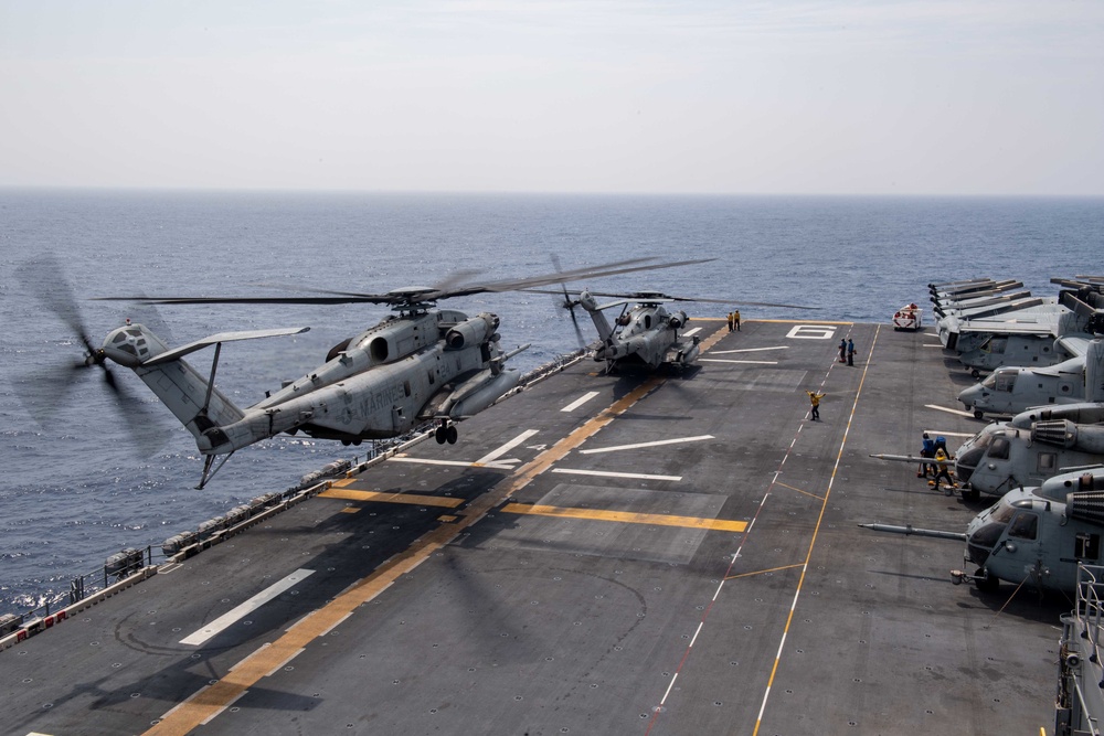 USS America (LHA 6) conducts flight operations.