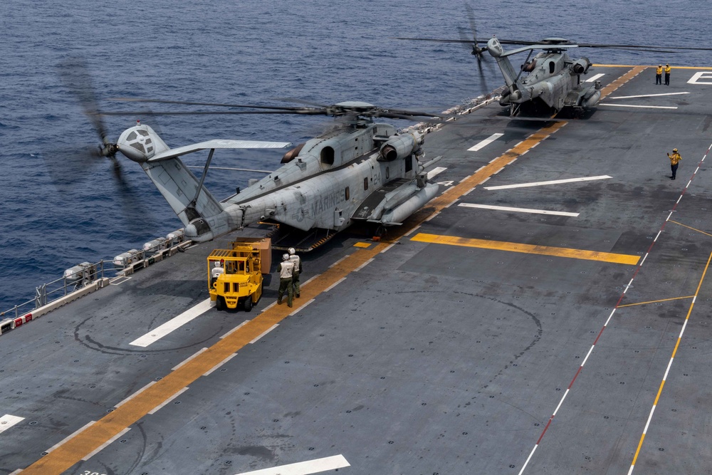 USS America (LHA 6) conducts flight operations.