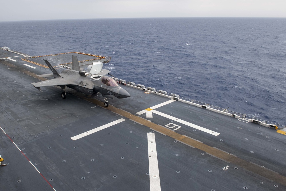 USS America (LHA 6) conducts flight operations.