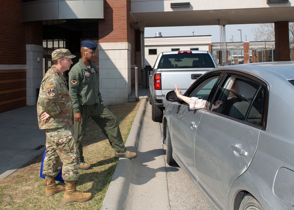 55th Wing leadership speak to retiree