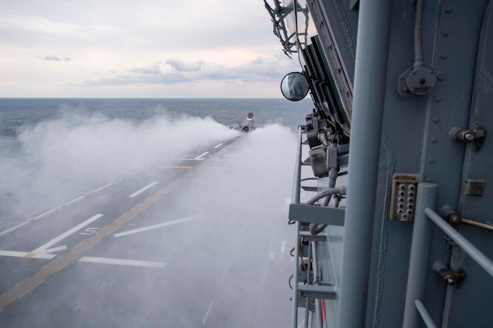 USS America (LHA 6) conducts flight operations with 31st Marine Expeditionary Unit, Marine Medium Tiltrotor Squadron 265 (Reinforced)