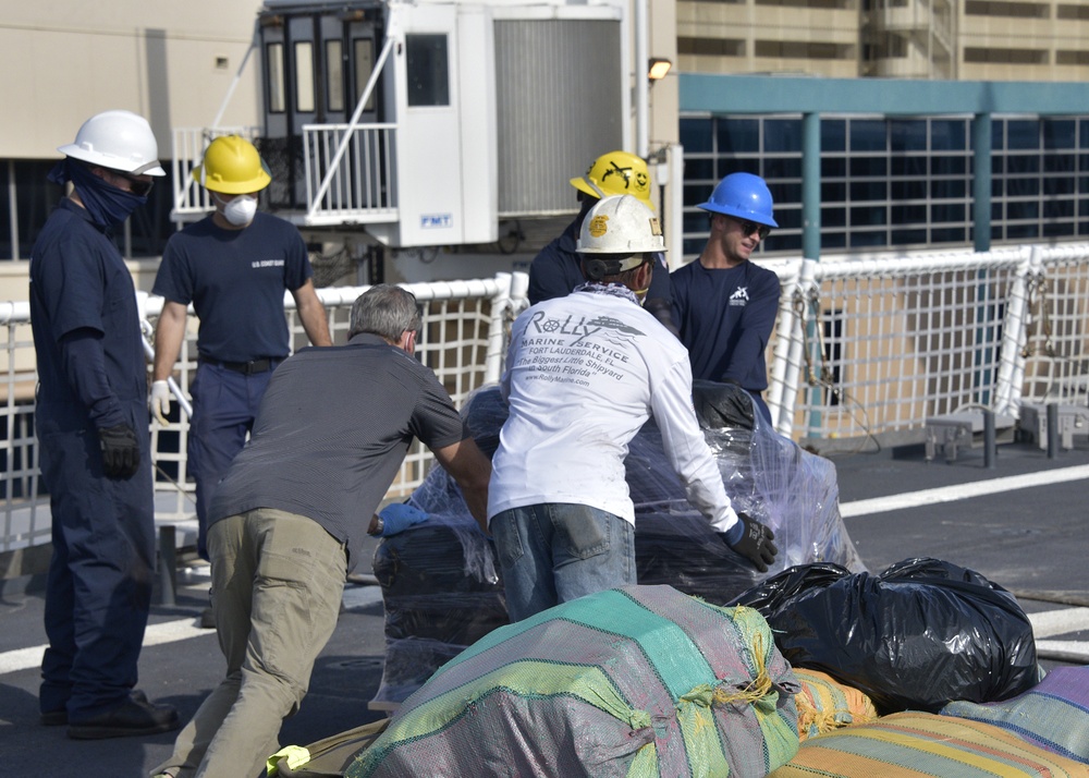 Coast Guard Cutter Hamilton offloads more than 20,000 pounds of illegal drugs, 15 gallons of liquefied cocaine in Port Everglades