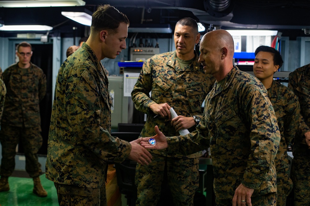 31st MEU Marines awarded by MEU commander aboard USS America