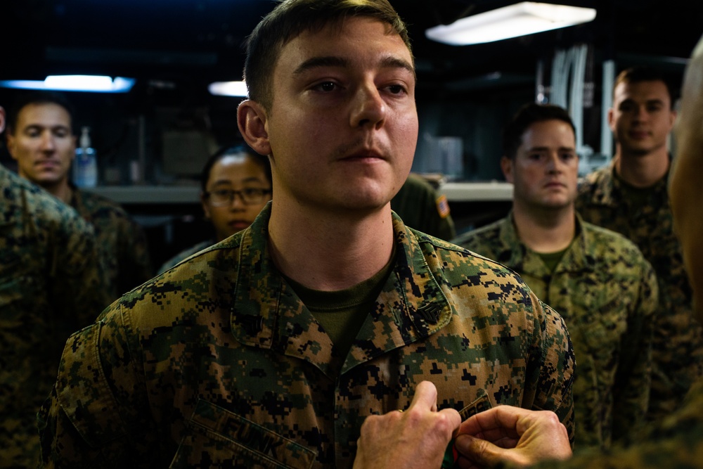 31st MEU Marines awarded by MEU commander aboard USS America