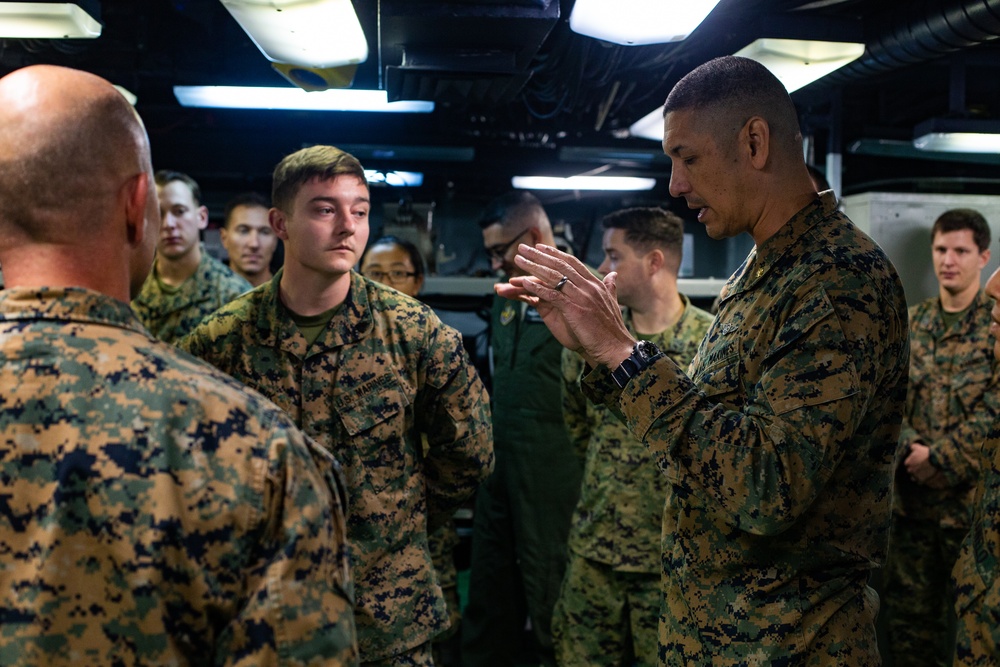 31st MEU Marines awarded by MEU commander aboard USS America