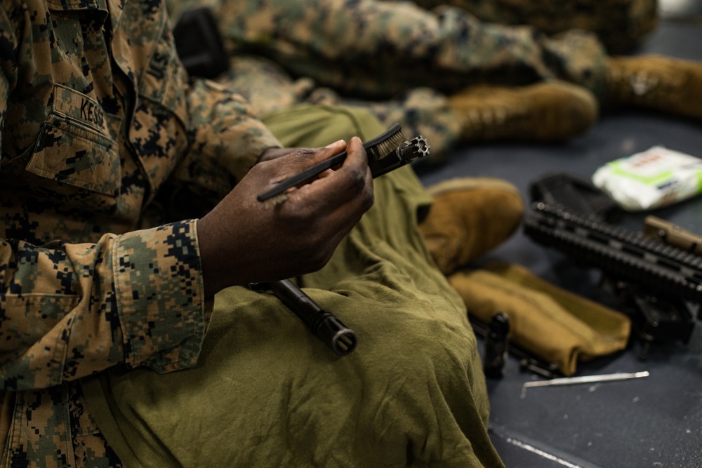 Marines with BLT 1/5, 31st MEU perform weapons maintenance