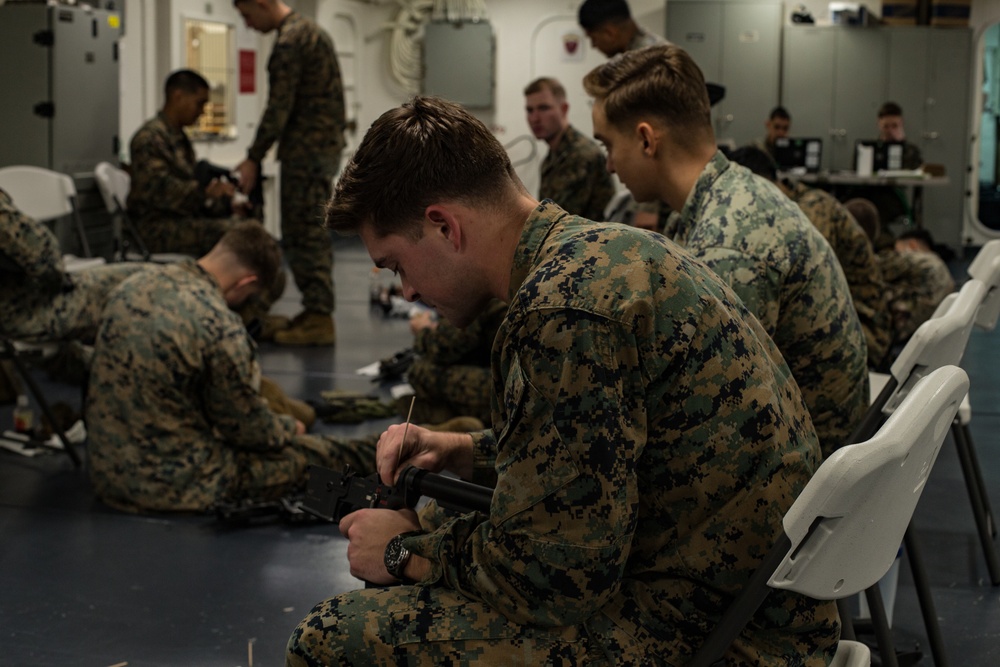 Marines with BLT 1/5, 31st MEU perform weapons maintenance